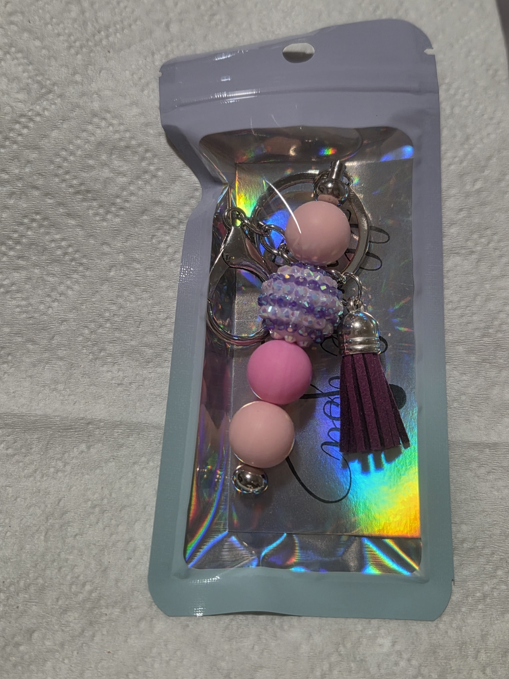 Pink Beaded Tassel Keychain Charm - Women Accessories